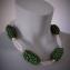 046 necklace short 3-sided green shapes with long white frozen beads