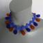 040 necklace short purple zigzag with honey coloured  and blue drops