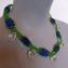 043 necklace short green/blue flat oval shapes with crystal drops