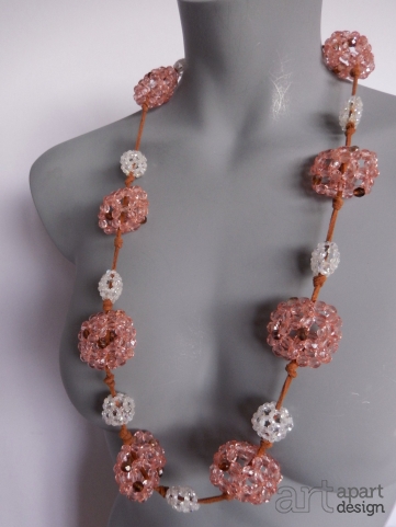 065 necklace long pink and white pillow shapes