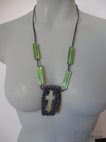 052 necklace long lightgreen cross with a antracite rectangle