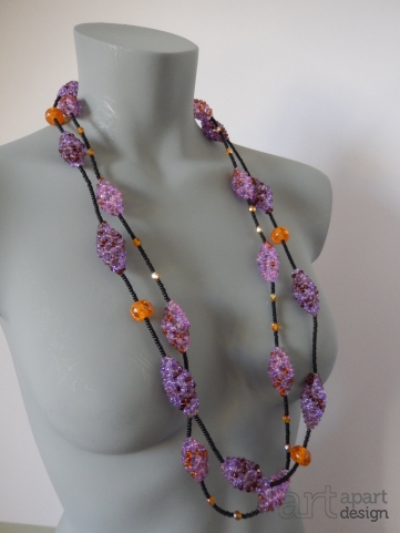 059 necklace double in lilac shades and honey coloured beads